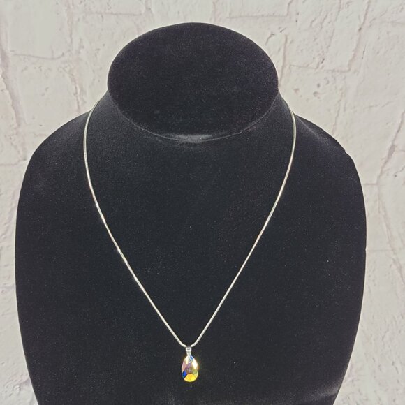 ALP Swarovski Crystal Jewelry Silver Tone Chain Necklac Faceted Crystal Pendant - Picture 4 of 8